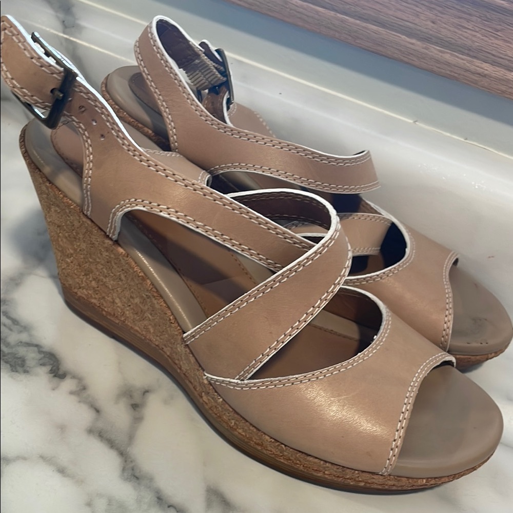 Clarks Tan Wedge Sandals